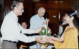 Dr. P. Haridas Rao being felicitated by the Students