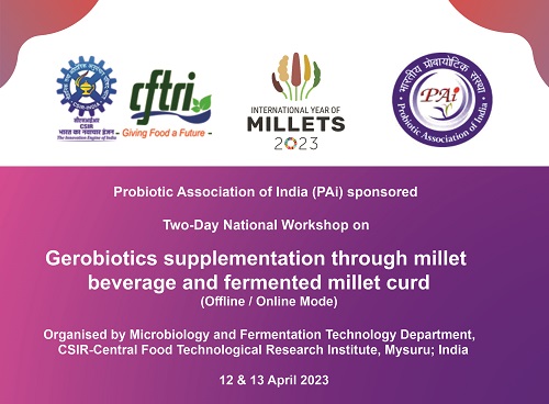 Banner: two-day national workshop on gerobiotics supplementation through millet beverage and fermented millet curd, 12-13 April 2023