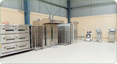 Baking line: deck ovens, rotary oven, proofing chamber and mixers